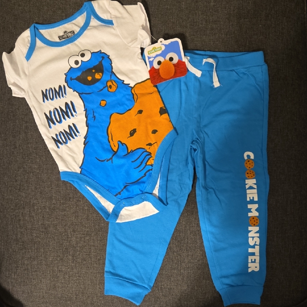 Sesame Street Cookie Monster Blue and White Baby Set